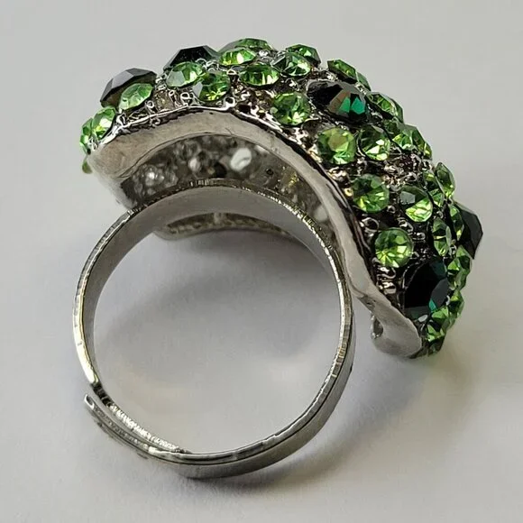 Green Rhinestone Adjustable Ring Size 7 - Picture 5 of 7